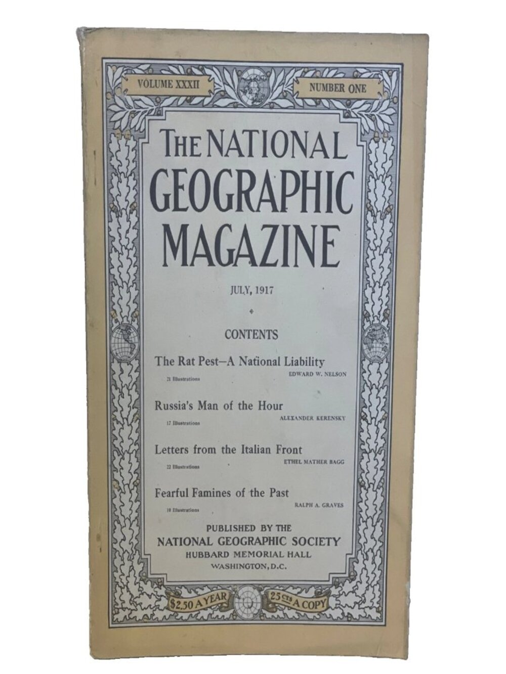 National Geographic July 1917 Vol 32 No 1 Russia Kerensky War Front Rat Pest Mag